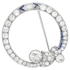 Antique Art Deco 1930s 3.50 Carat Diamond Circle Brooch