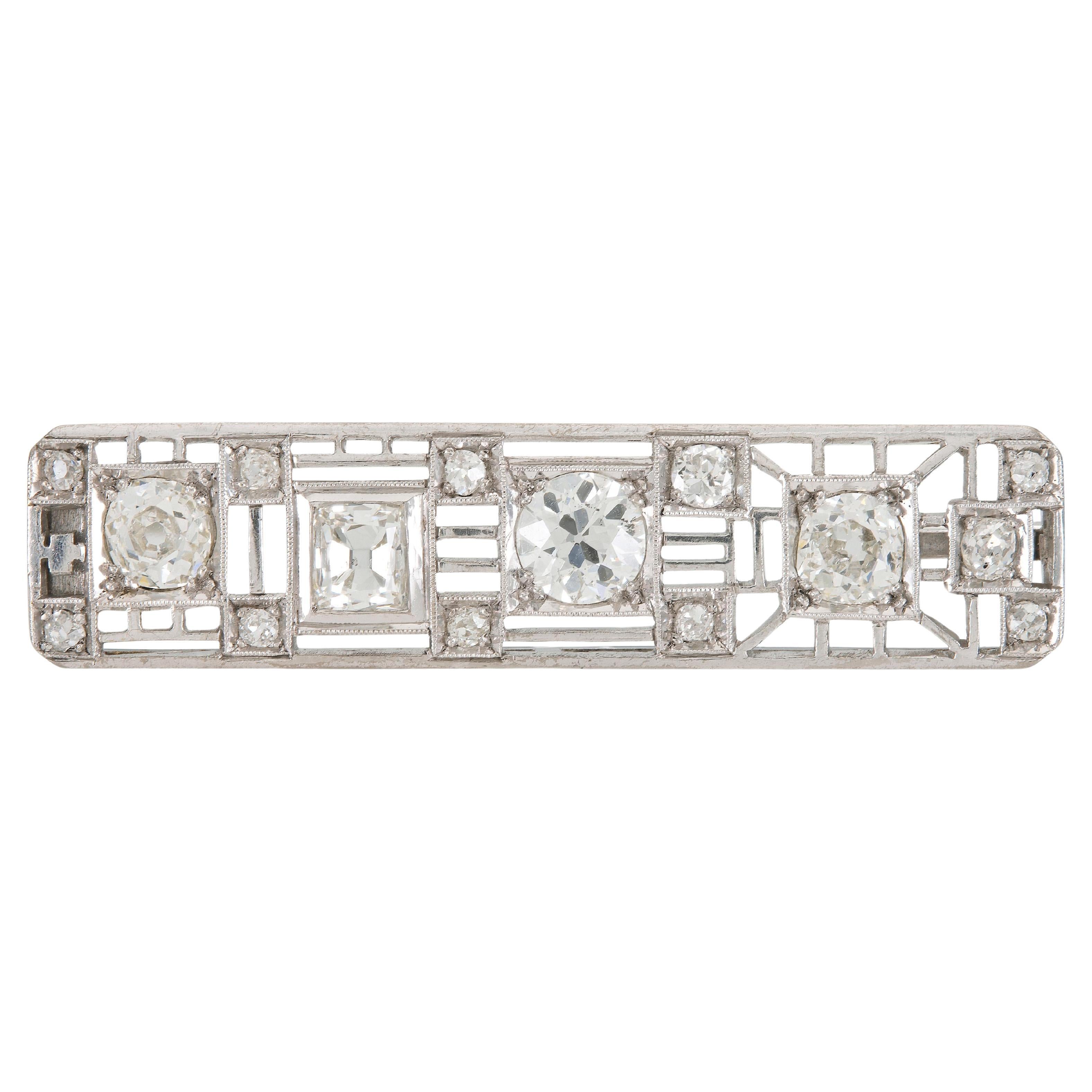 Antique Art Deco 1930s 3.80 Carat Diamond Bar Pin