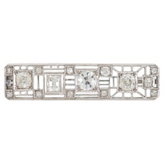 Épingle à barrette en diamant 3,80 carats Arte Antiques des années 1930