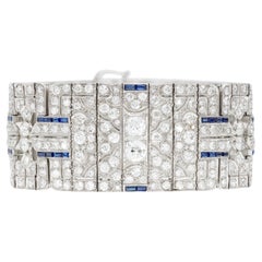 Antique Art Deco 1930s 39.50 Carat Old European Cut Diamond & Sapphire Bracelet
