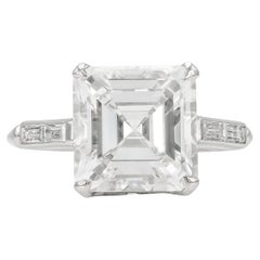 Bague de fiançailles Art déco ancienne des années 1930 avec diamant carré taille émeraude de 4,00 carats