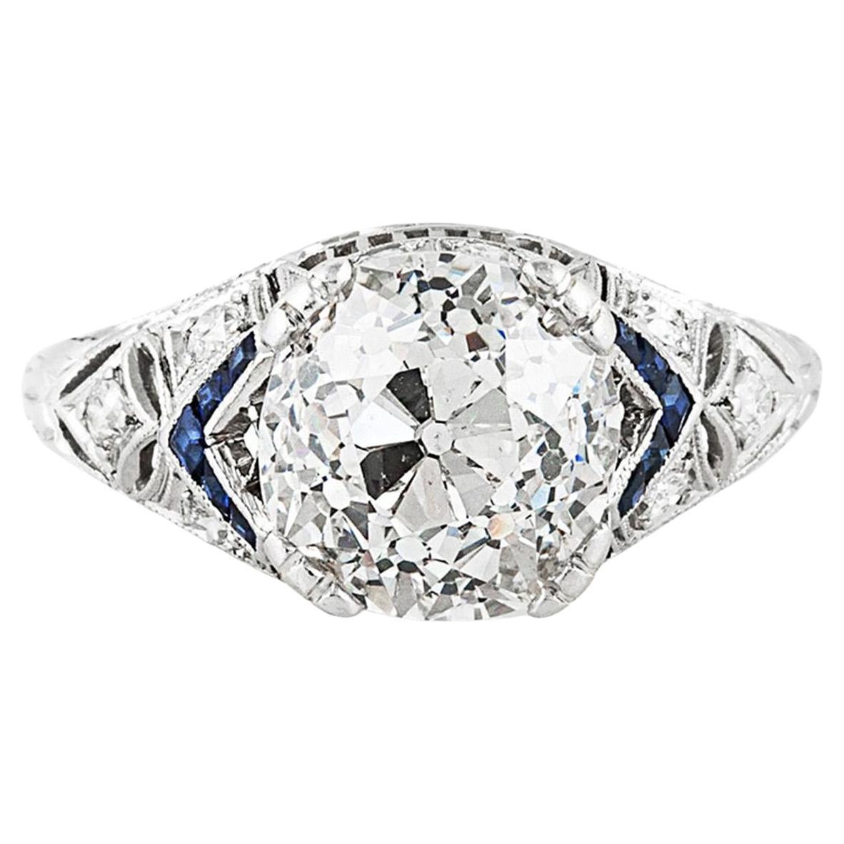 Antique Art Deco 1930s 4.01 Carat Old Mine Cut Diamond Engagement Ring