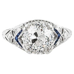 Bague de fiançailles Art déco ancienne des années 1930 avec diamant taille vieille mine de 4,01 carats