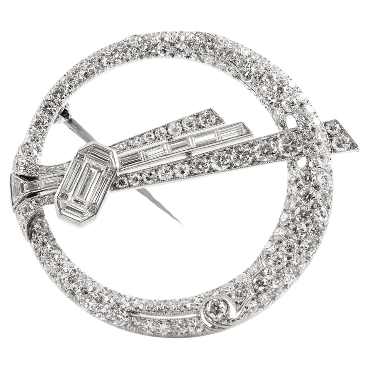Antique Art Deco 1930s 5.00 Carat Diamond Circle Brooch