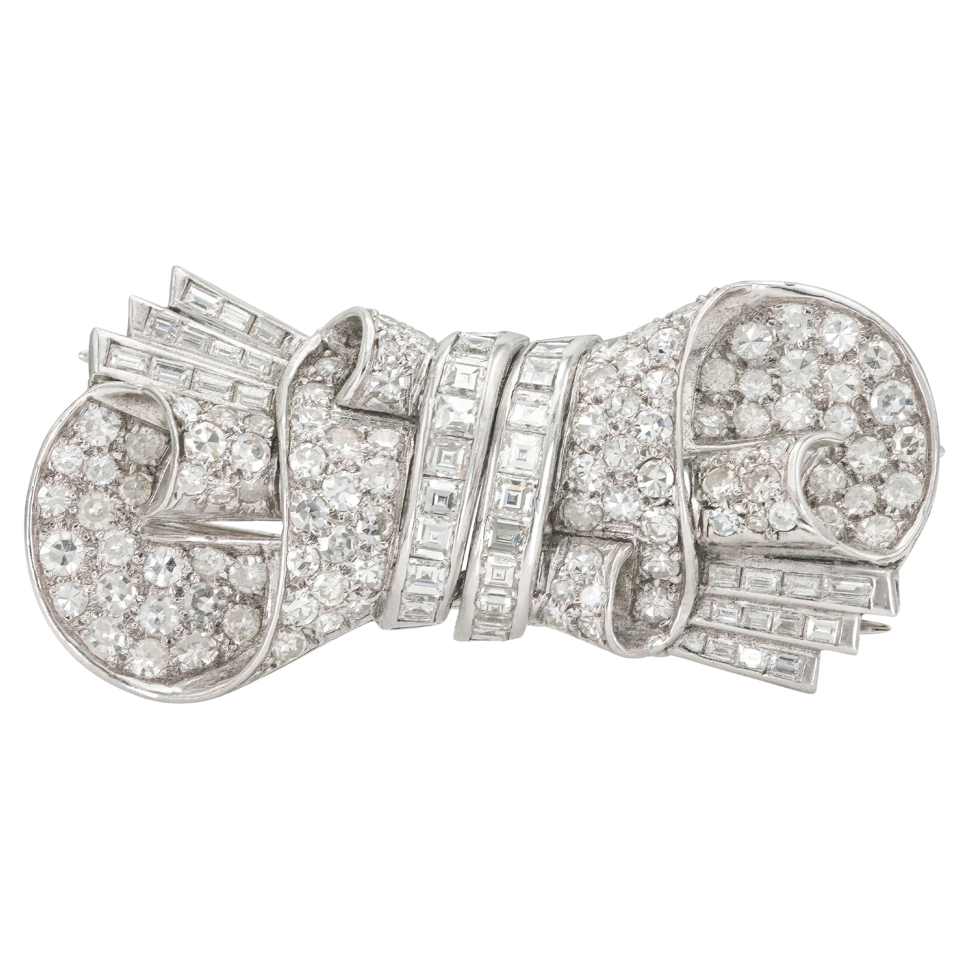 Antique Art Deco 1930s 5.00 Carat Diamond Double Clip Brooch