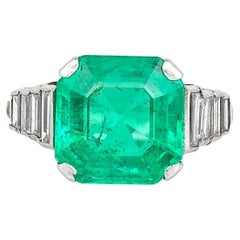 Bague Art déco ancienne des années 1930, émeraude de 5,00 carats avec diamants