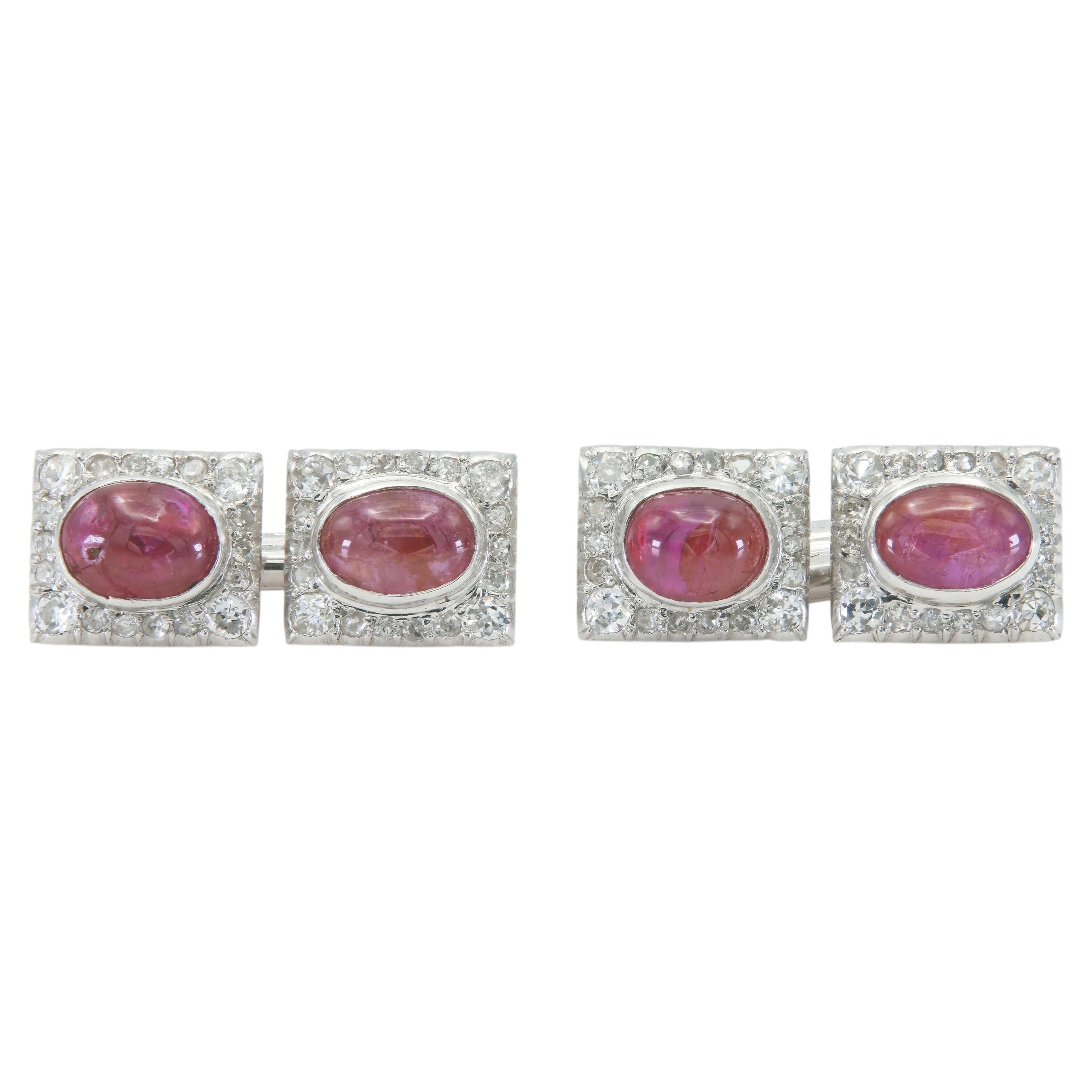 Boutons de manchette Art déco anciens des années 1930, sertis d'un rubis de 5,00 carats et de diamants