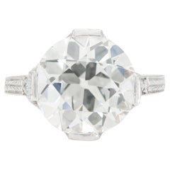 Bague de fiançailles Art déco des années 1930 avec diamant taille européenne ancienne de 5,15 carats
