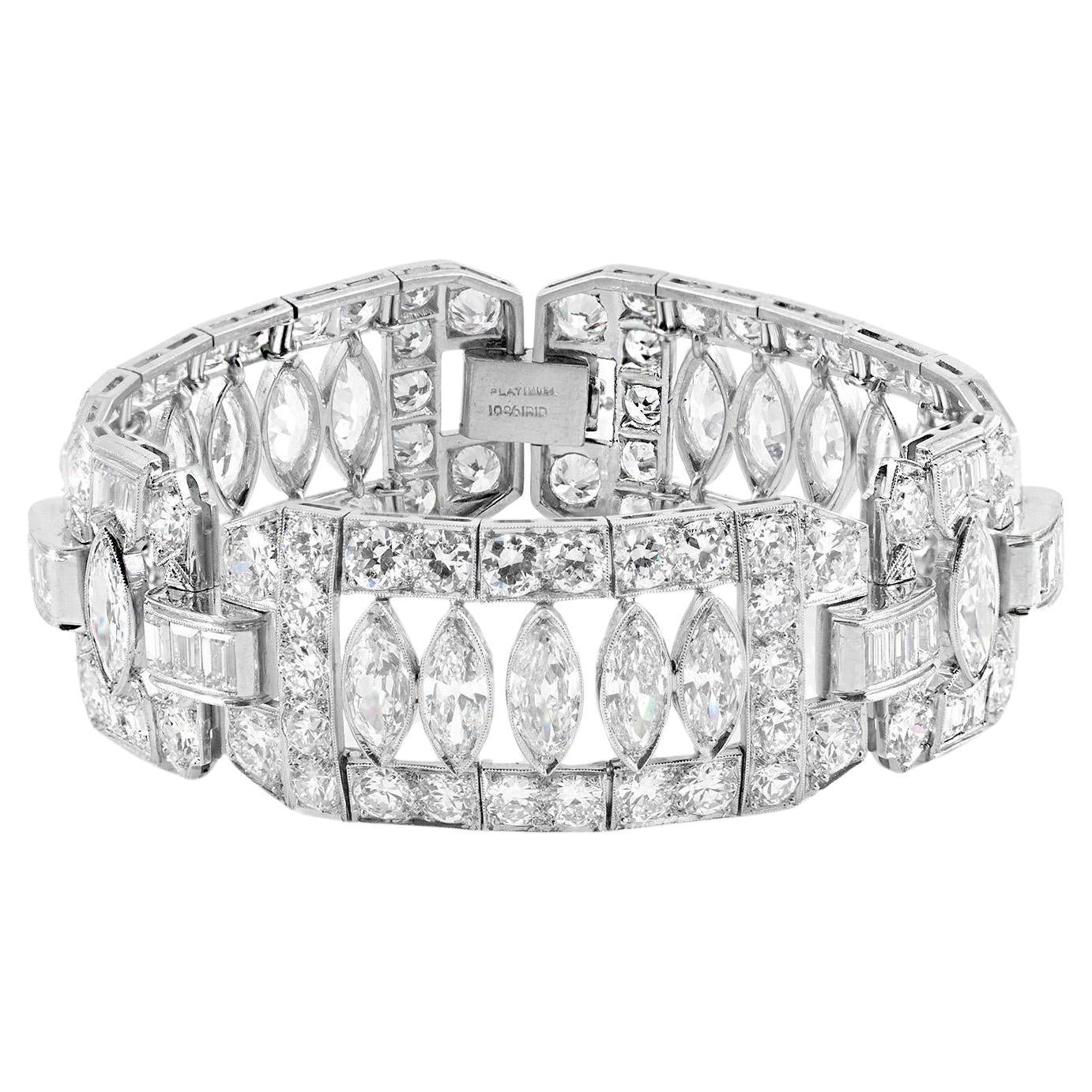 Antique Art Deco 1930s 52.00 Carat Marquise Cut Diamond Openwork Bracelet