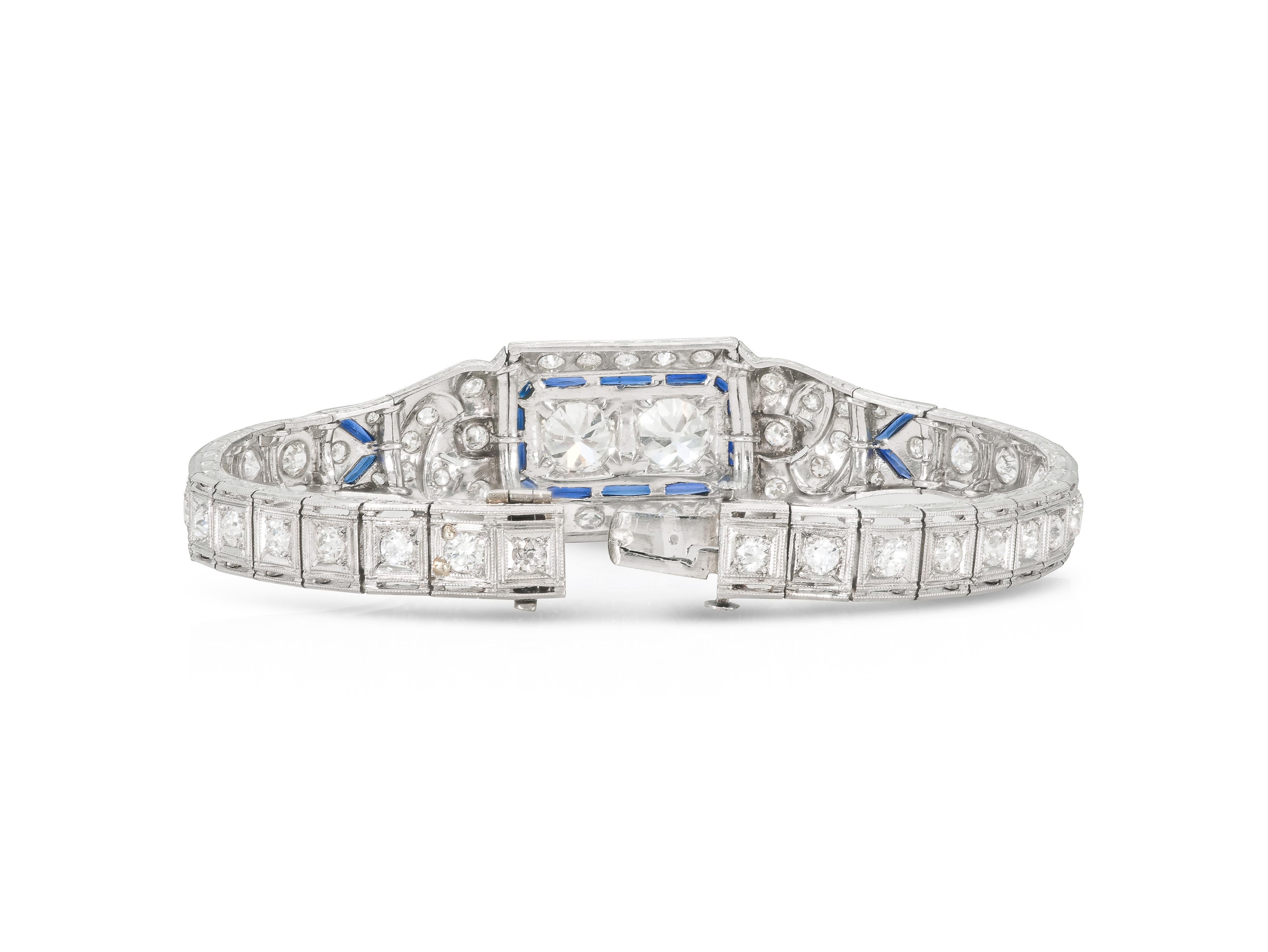 Bracelet ancien Art déco des années 1930, avec saphirs et diamants de 6,00 carats Bon état - En vente à New York, NY