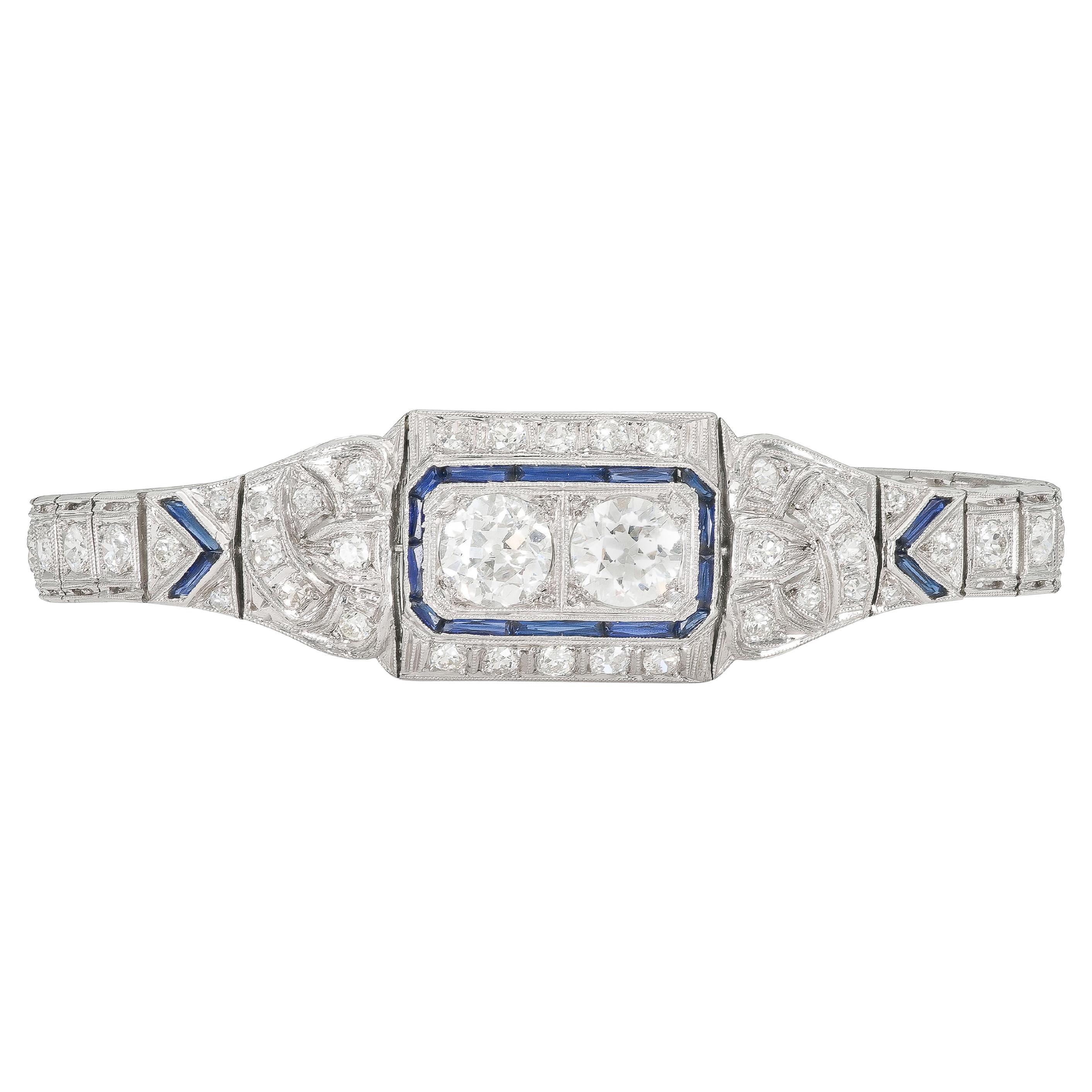 Antique Art Deco 1930s 6.00 carat Diamond Belly Bracelet with Sapphires