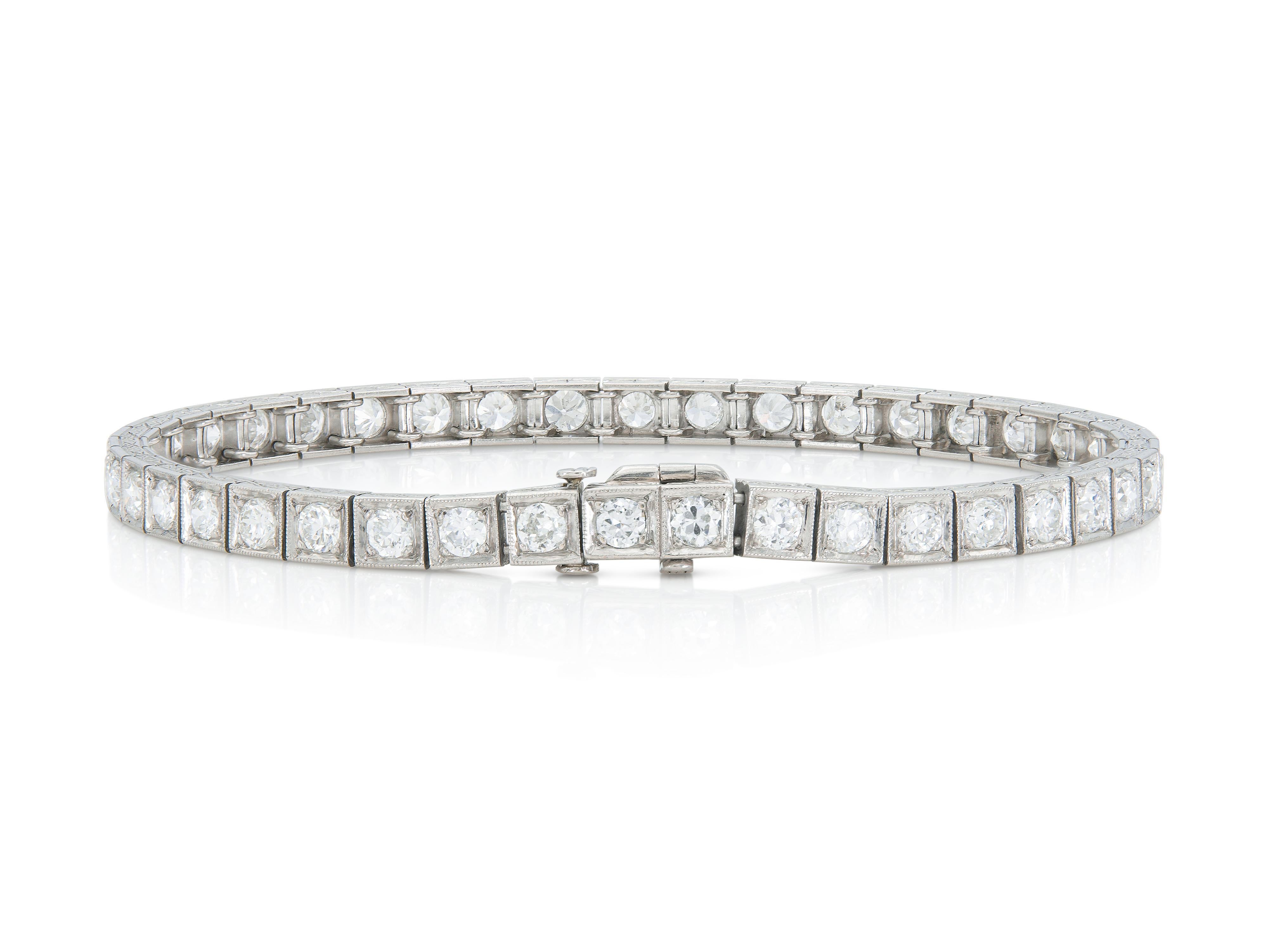 Antiguo Art Decó 1930 Pulsera Línea Diamante 6,30 Quilates Corte europeo antiguo en venta