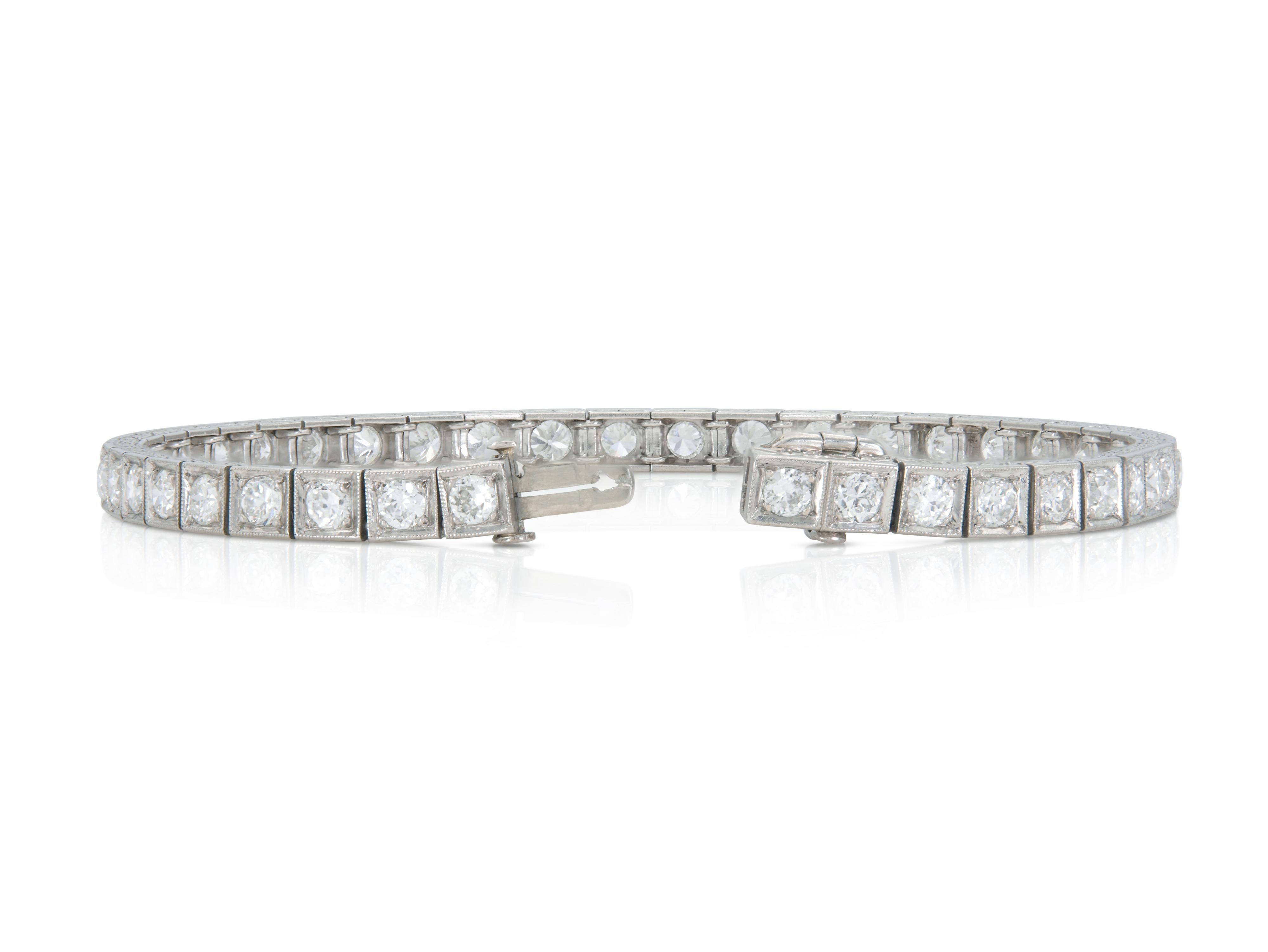 Antiguo Art Decó 1930 Pulsera Línea Diamante 6,30 Quilates en Bueno estado para la venta en New York, NY