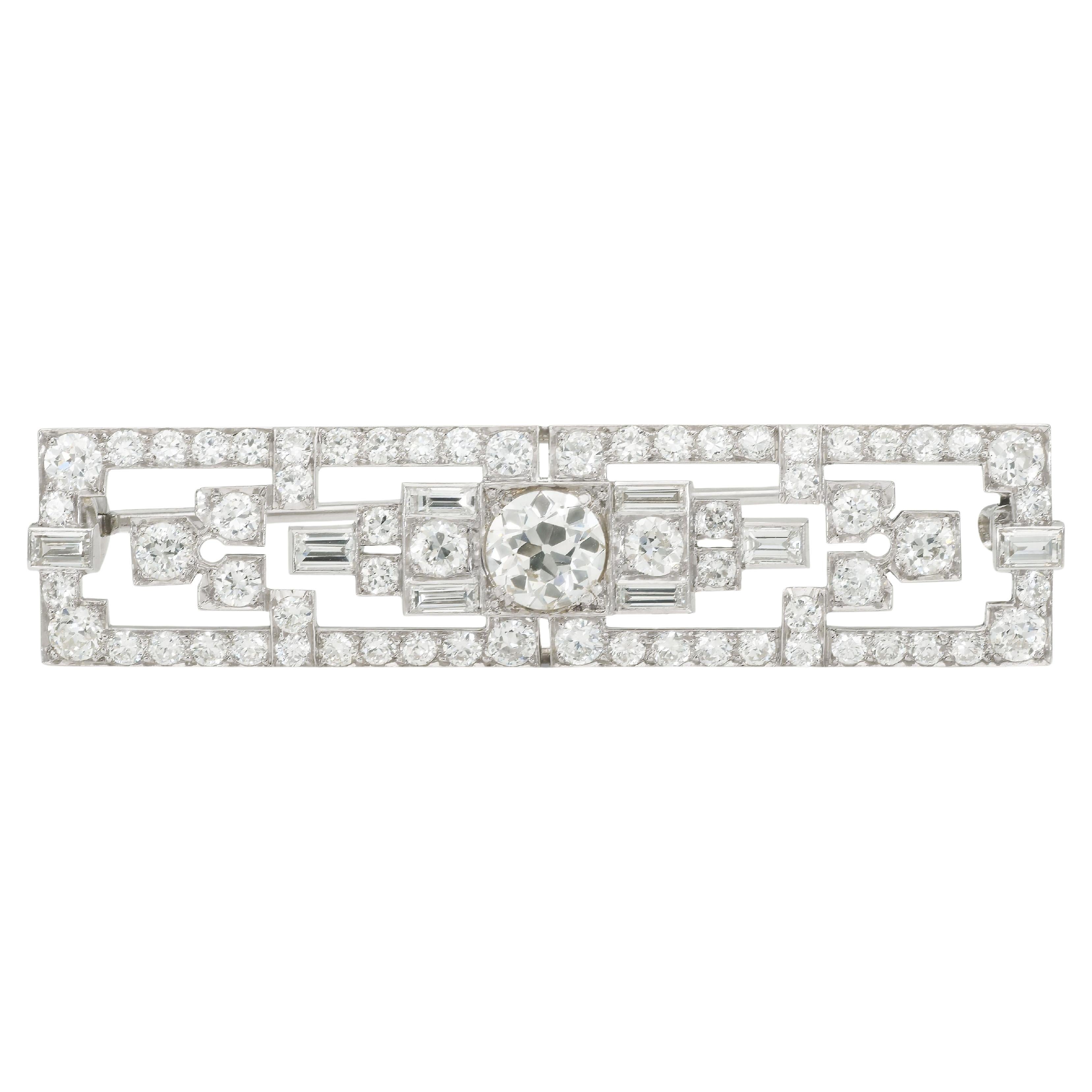Antique Art Deco 1930s 6.50 Carat Diamond Brooch