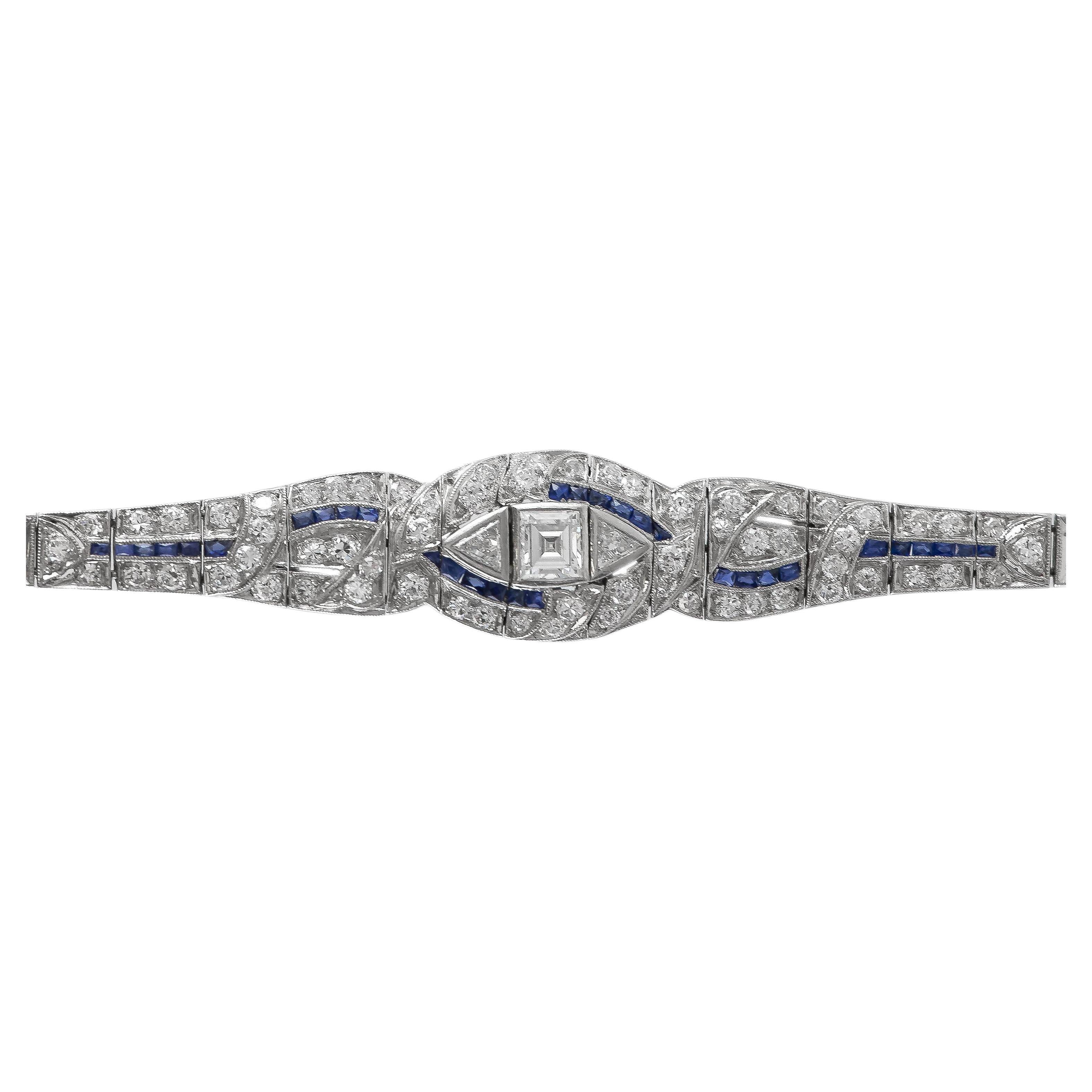 Bracciale antico Art Deco 1930 da 7,00 carati con diamanti e zaffiri in vendita