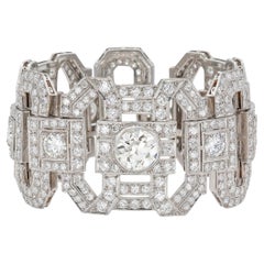 Antique Art Deco 1930s 74.45 carat Old European Cut Diamond Wide Bracelet