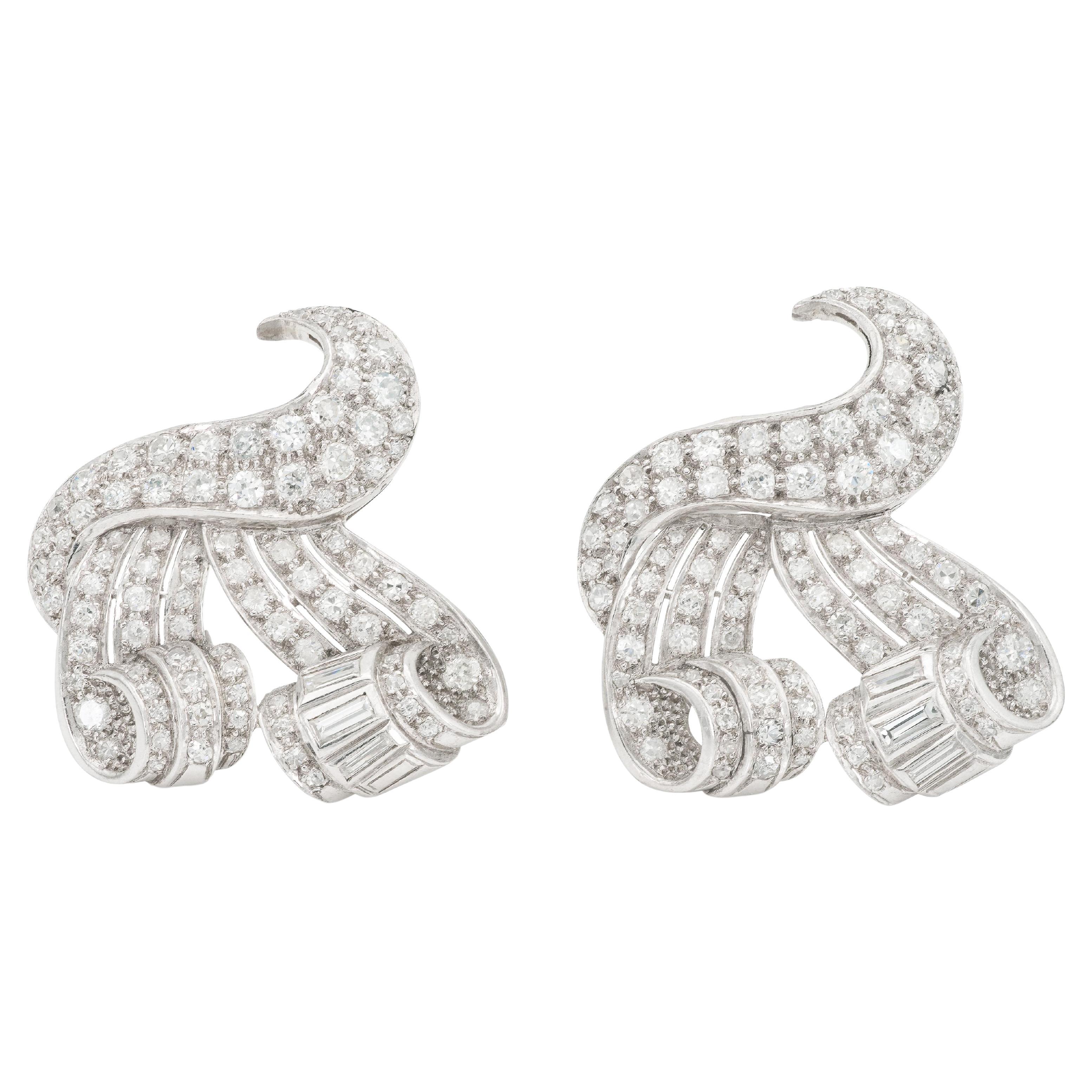 Antique Art Deco 1930s 8.00 Carat Diamond Double Clips