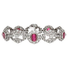 Antique Art Deco 1930s 8.50 Carat Ruby and 10.00 Carat Diamond Bracelet