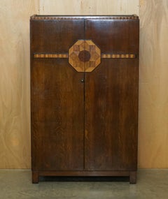 Antique Art Deco 1930s Burr Walnut & Oak Large Wardrobe Part of Large Suite