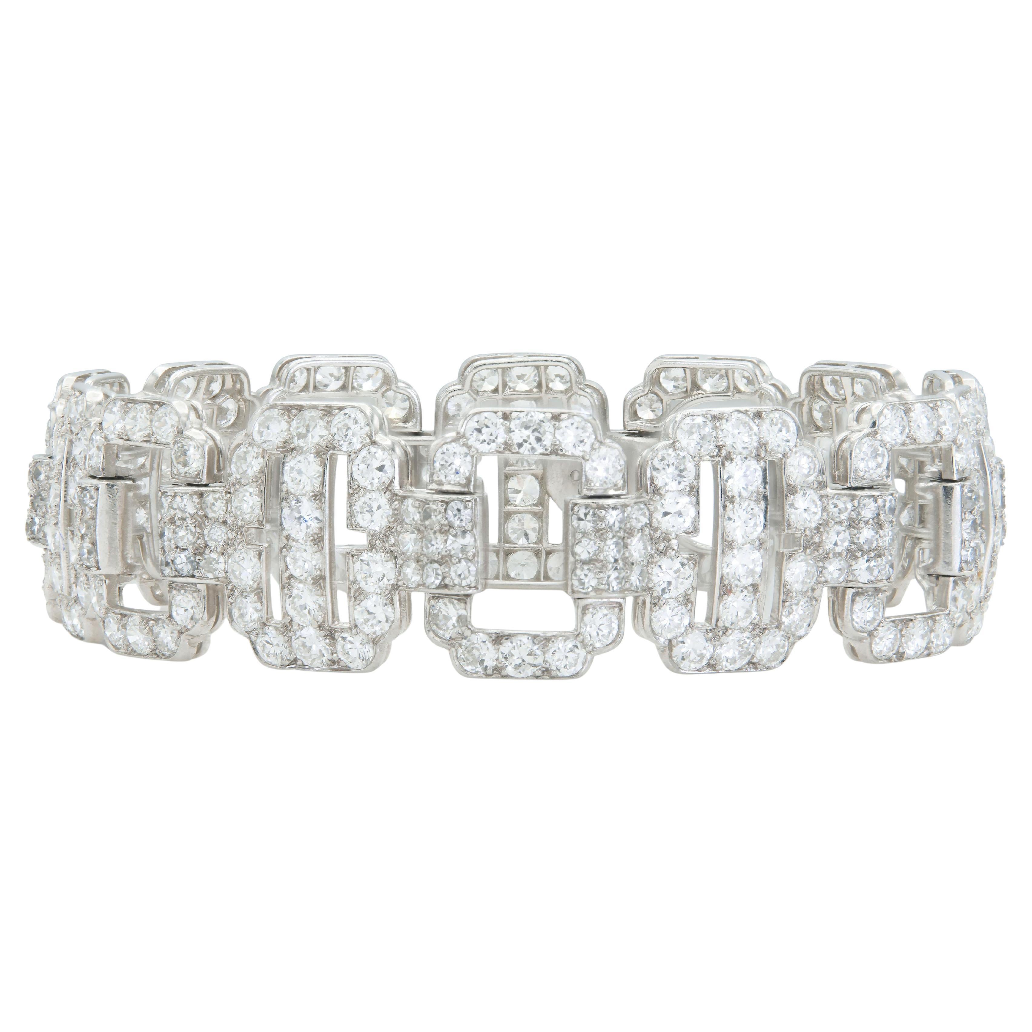 Antique Art Deco 1930s Cartier 17.90 Carat Diamond Link Bracelet For Sale