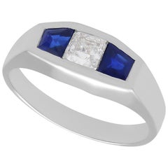 Vintage Art Deco 1930s Diamond and Sapphire White Gold Cocktail Ring