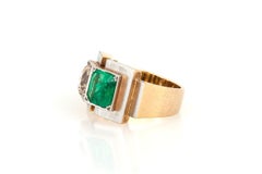 Antique Art Deco 1930s Emerald and Champagne Diamond Ring