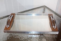 Antique Art Deco 1930s French Chrome Mirrored Cocktail Drink Bar Serving Tray