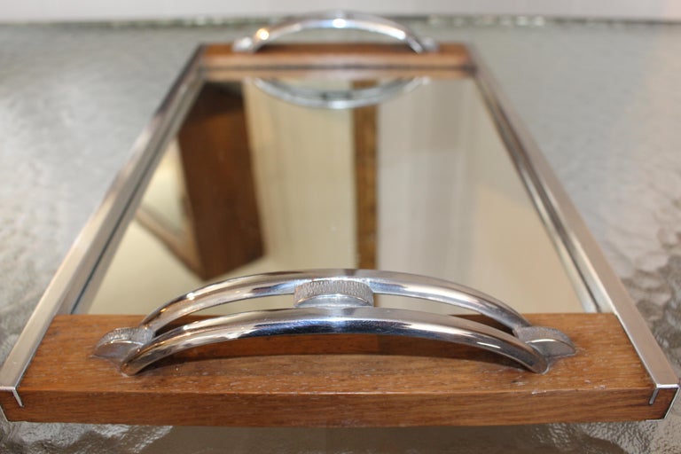 Antique Art Deco 1930s French Chrome Mirrored Cocktail Drink Bar Serving Tray In Good Condition For Sale In Dorking, Surrey