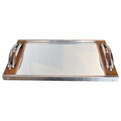 Antique Art Deco 1930s French Chrome Mirrored Cocktail Drink Bar Serving Tray