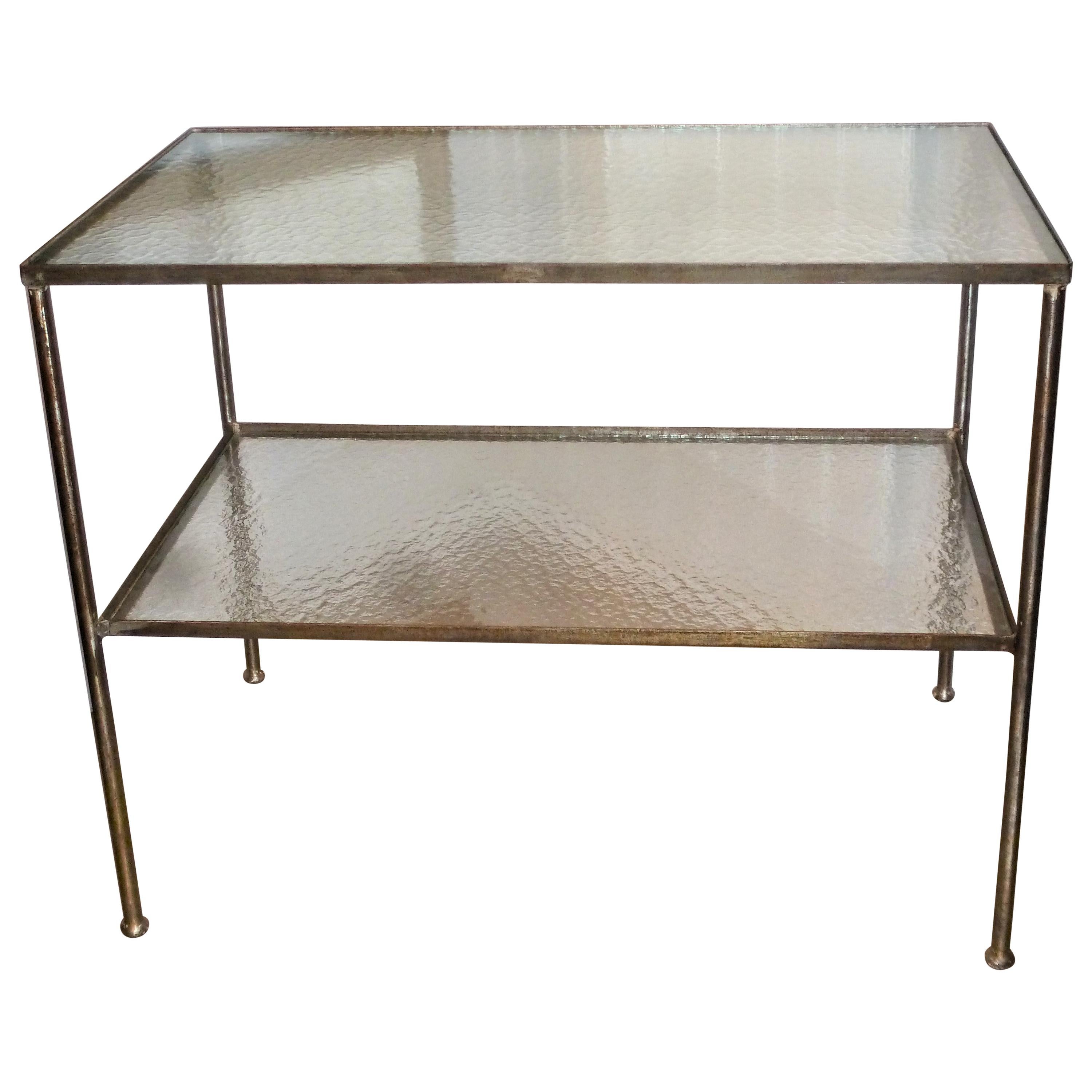 Antique Art Deco 1930s French Continental Metal Structure Glass Console Table For Sale
