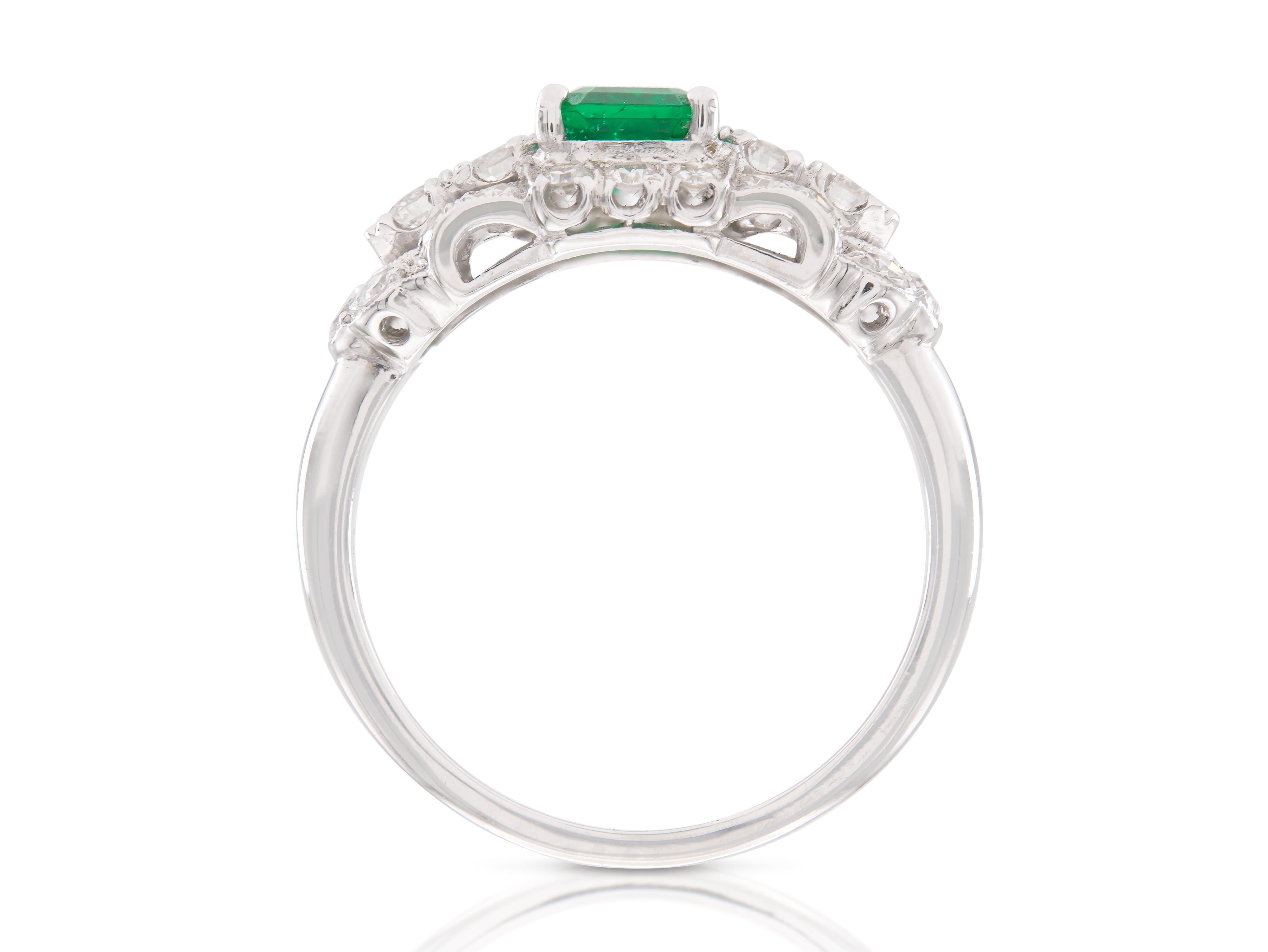 Antiker Art Deco 1930er Granat 0,85 Karat Smaragd Ring mit Diamanten (Smaragdschliff) im Angebot