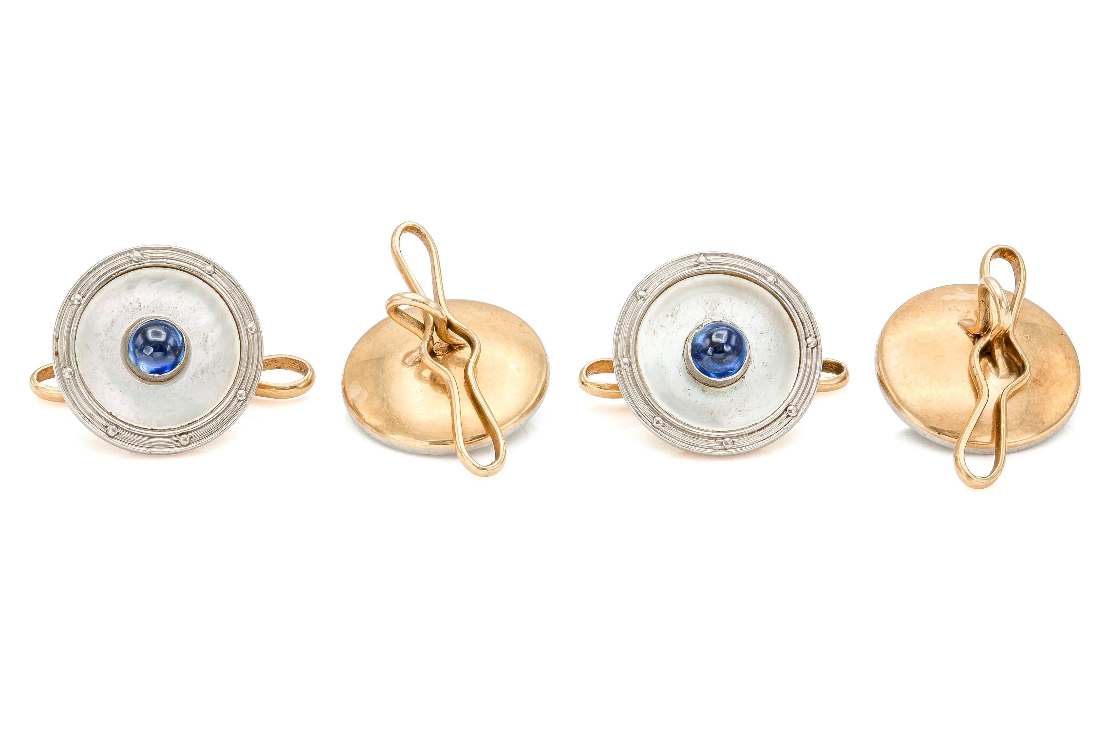 Antique Art Deco 1930s Sapphire and Mother of Pearl Stud Set In Good Condition In New York, NY
