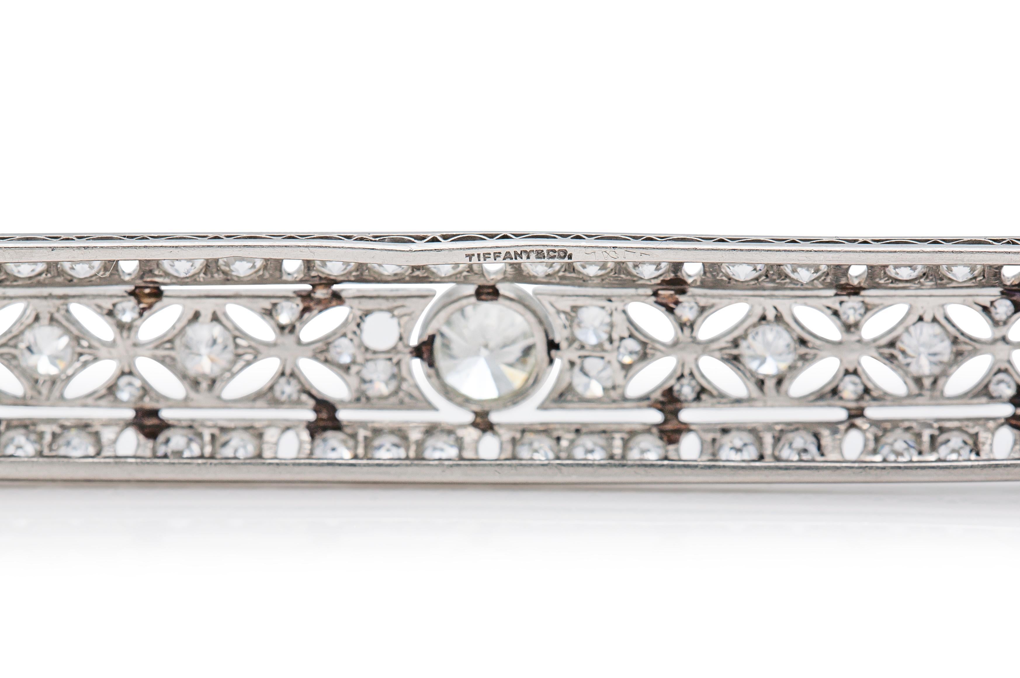 Old European Cut Antique Art Deco 1930s Tiffany & Co. 5.00 Carat Diamond Bar Pin For Sale