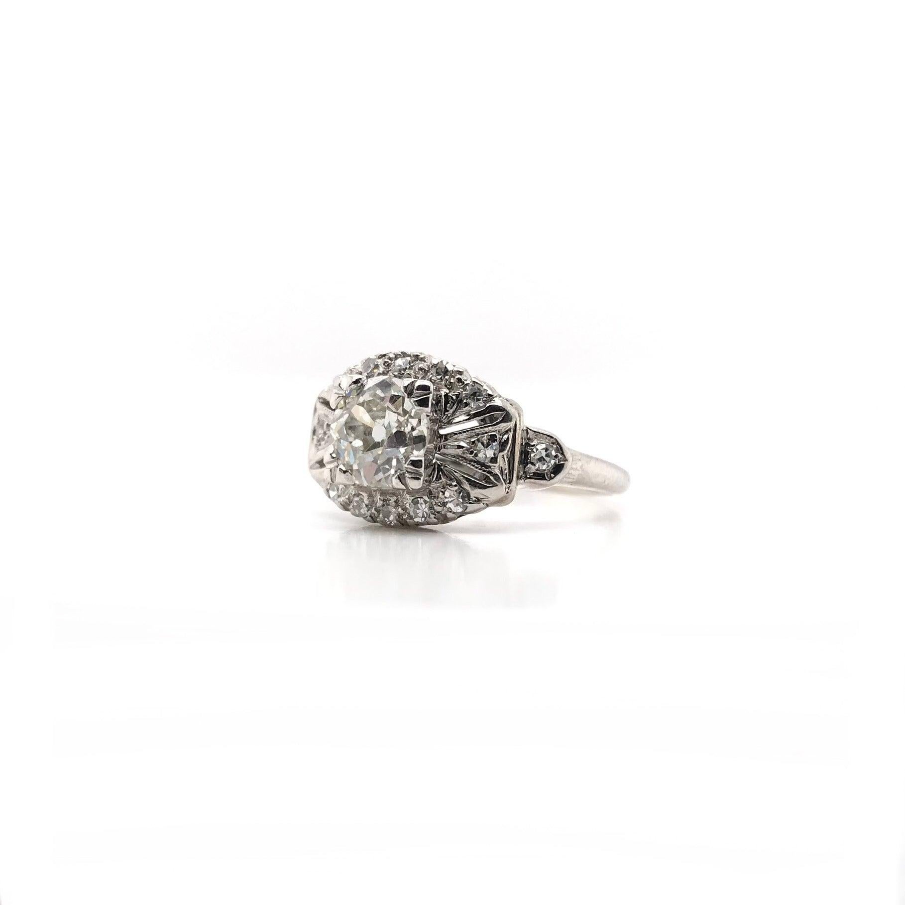 Old European Cut Antique Art Deco (1937) 0.80 Carat Diamond Ring For Sale