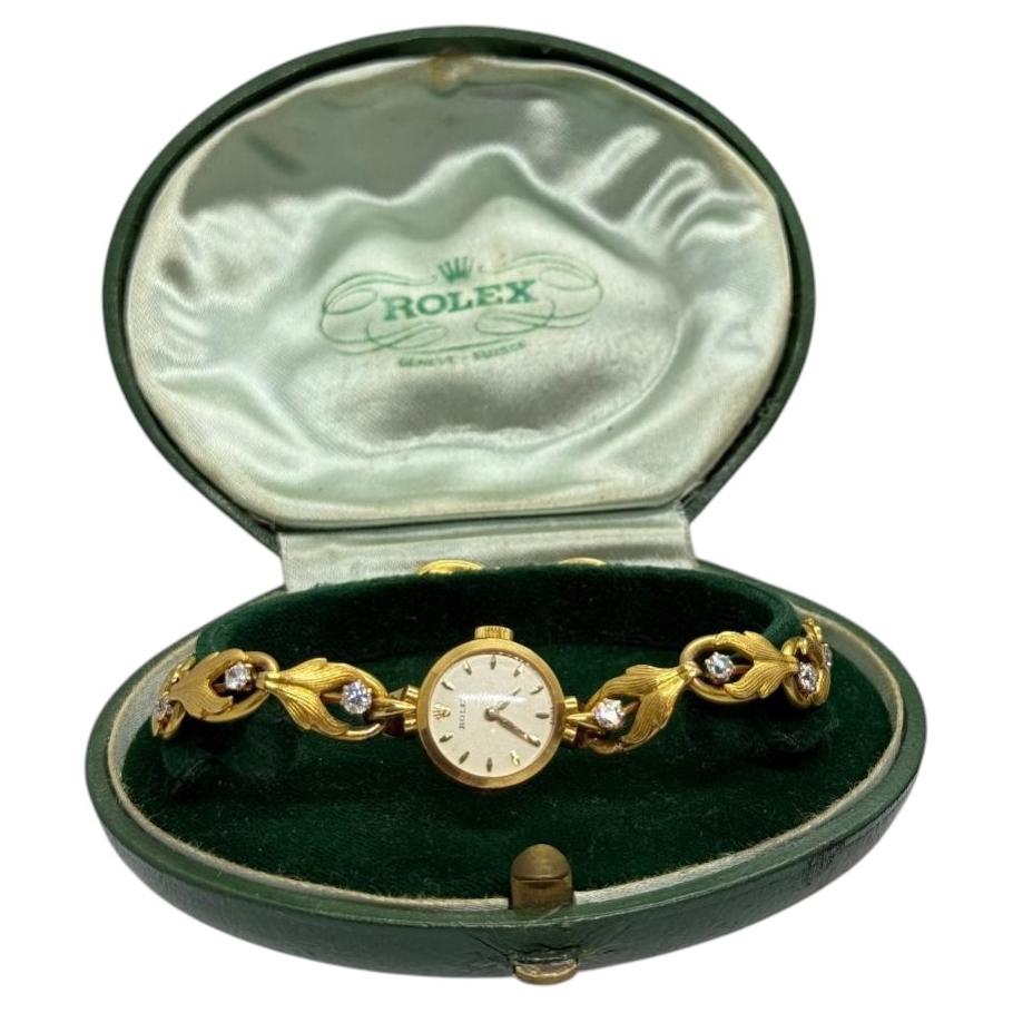 Antique Art Deco 1939 Rolex Ladies 18K Gold Diamond Manual Wind Watch 1.0CTW
