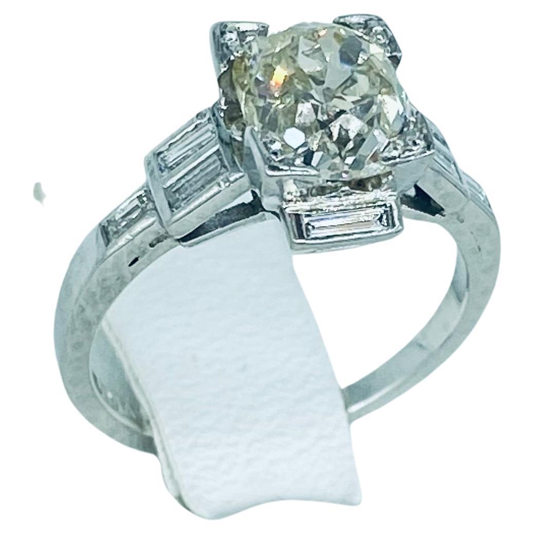 Old Mine Cut Antique Art Deco 1.94 Carat Natural Old Mine White Diamond Engagement Ring