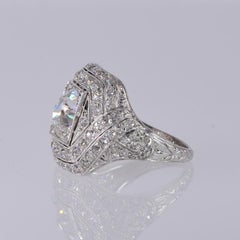 Antique Art Deco 2 Carat Center Old European Cut Natural Diamond Platinum Ring