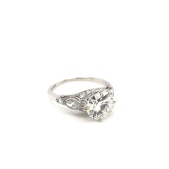 Antique Art Deco 2.02 Carat Diamond Solitaire Platinum Filigree Engagement Ring