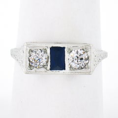 Antique Art Deco 20k Gold .45ct European Diamond & Sapphire Moi et Toi Band Ring