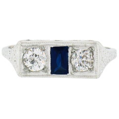 Antique Art Deco 20k Gold .45ct European Diamond & Sapphire Moi et Toi Band Ring
