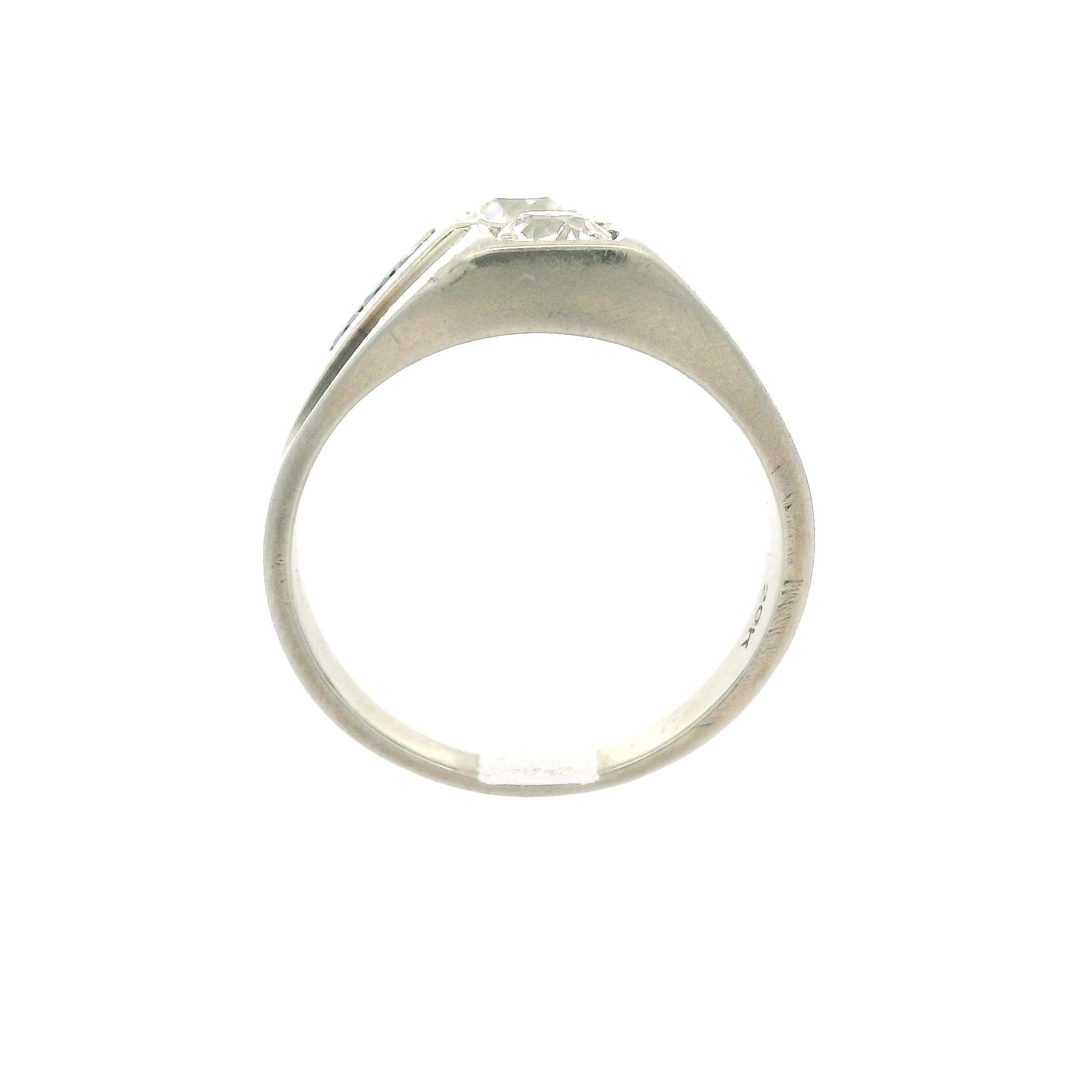 Antique Art Deco 20k White Gold Sapphire & Dual Old Cut Diamond Wide Band Ring In Excellent Condition For Sale In Montclair, NJ