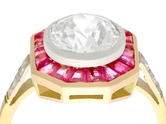 Antique Art Deco 2.10 Carat Diamond and Ruby Yellow Gold Cocktail Ring