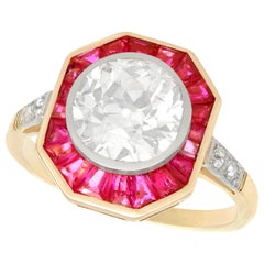 Antique Art Deco 2.10 Carat Diamond and Ruby Yellow Gold Cocktail Ring