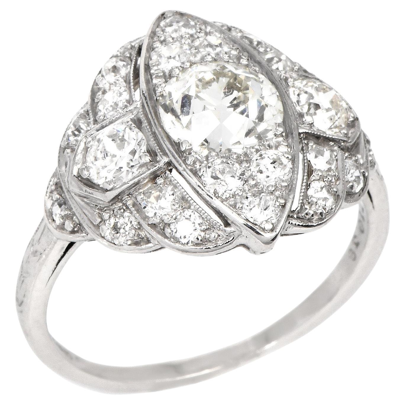 A dazzling dance of fire and shine, with the old European cut Diamonds in this piece.

This Antique diamond ring is Crafted in Platinum, accented with a centered European cut diamond, Prong-set, 1.10 carats, H-I color & VS clarity.

Complimenting