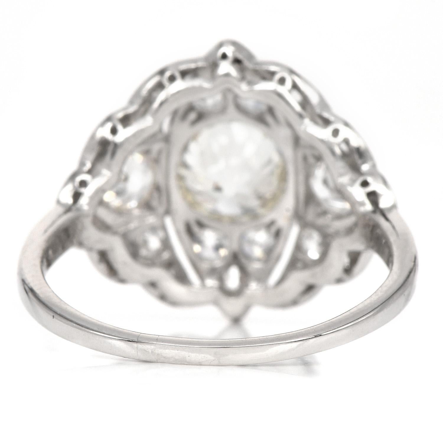 Antique Art Deco 2.10cts Old Diamond Platinum Navette Engagement Ring 1