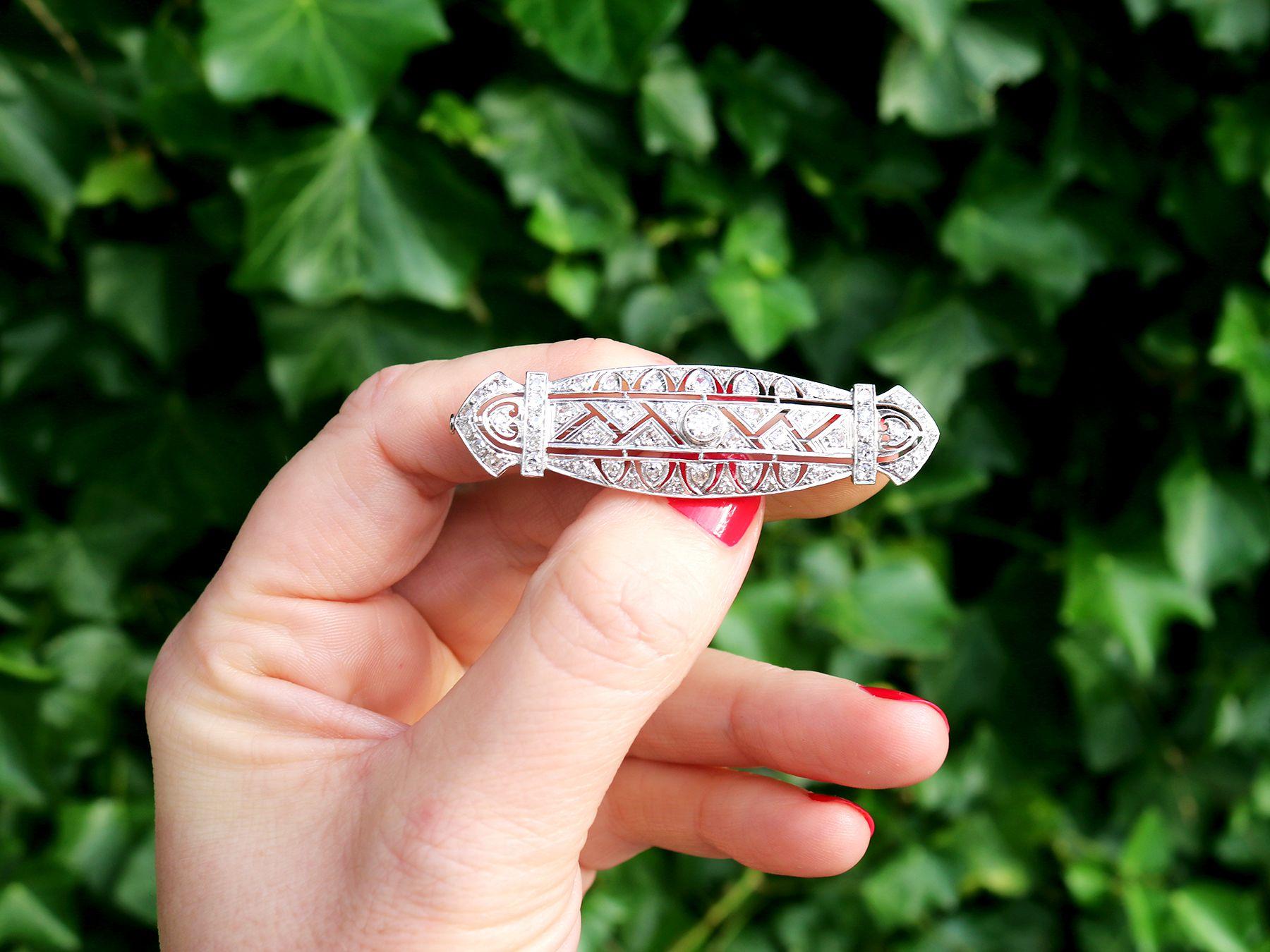 A stunning, fine and impressive antique Art Deco 2.13 carat diamond and platinum brooch; part of our diverse antique jewelry and estate jewelry collections.

This stunning, fine and impressive Art Deco brooch has been crafted in platinum.

The