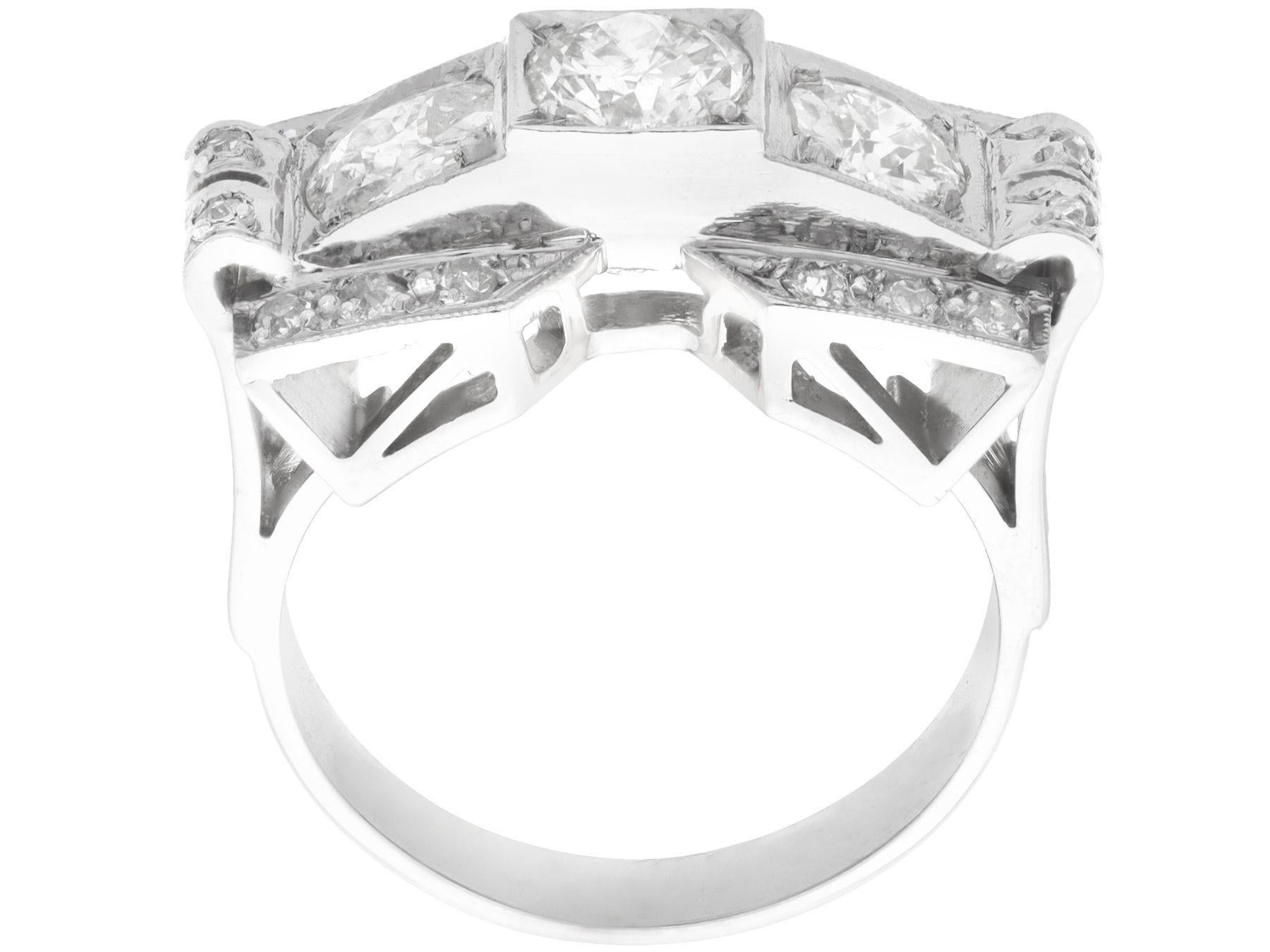 Women's or Men's Antique Art Deco 2.18 Carat Diamond and White Gold Dress Ring For Sale