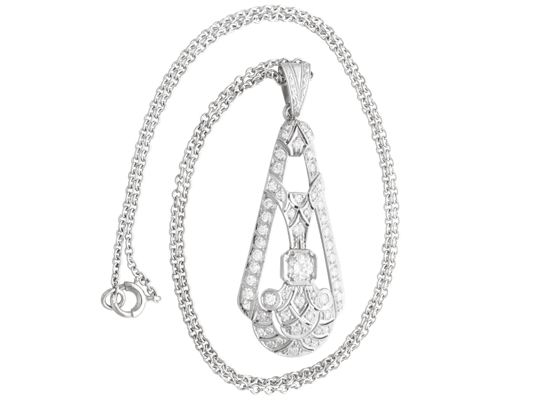 Round Cut Antique Art Deco 2.20 Carat Diamond and 14k White Gold Pendant Circa 1925 For Sale