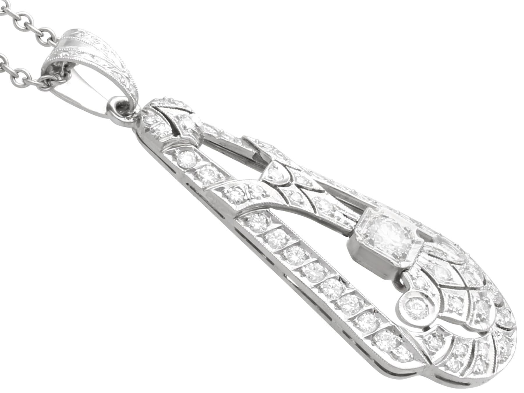 Antique Art Deco 2.20 Carat Diamond and 14k White Gold Pendant Circa 1925 In Excellent Condition For Sale In Jesmond, Newcastle Upon Tyne