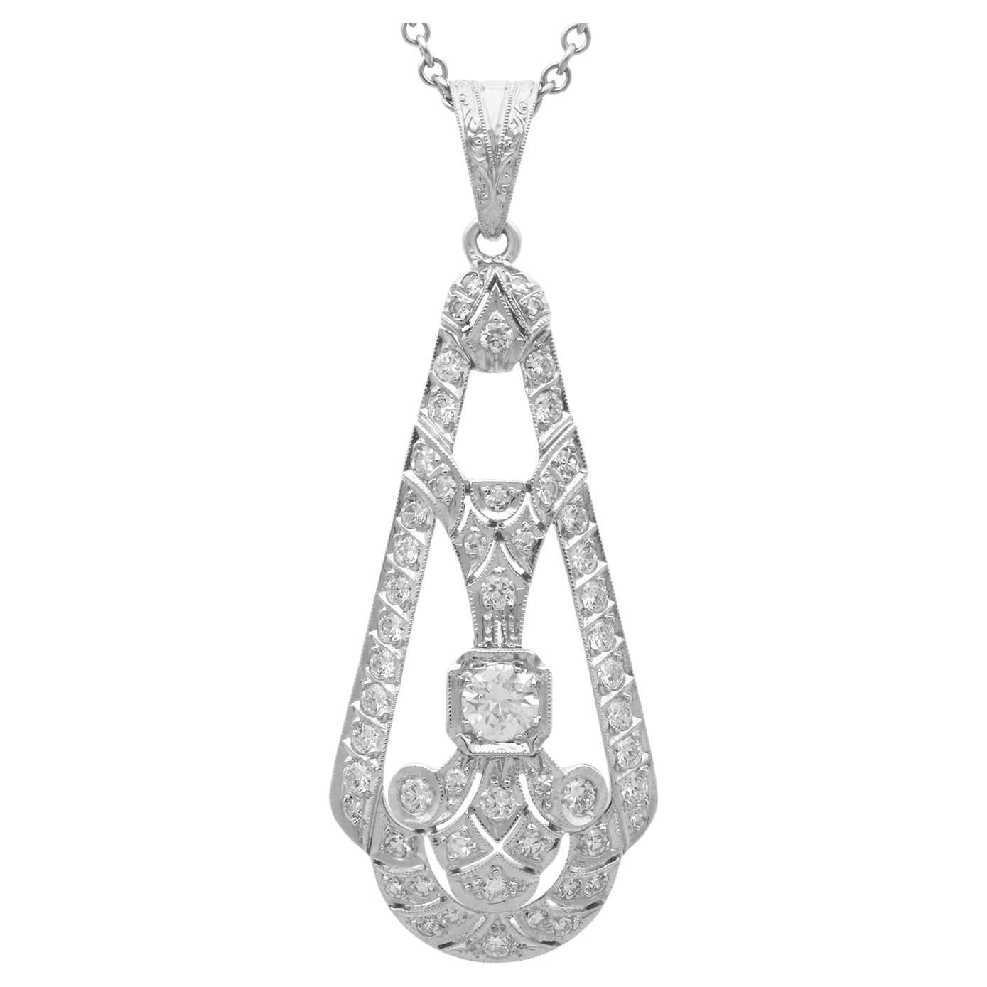 Antique Art Deco 2.20 Carat Diamond and 14k White Gold Pendant Circa 1925 For Sale